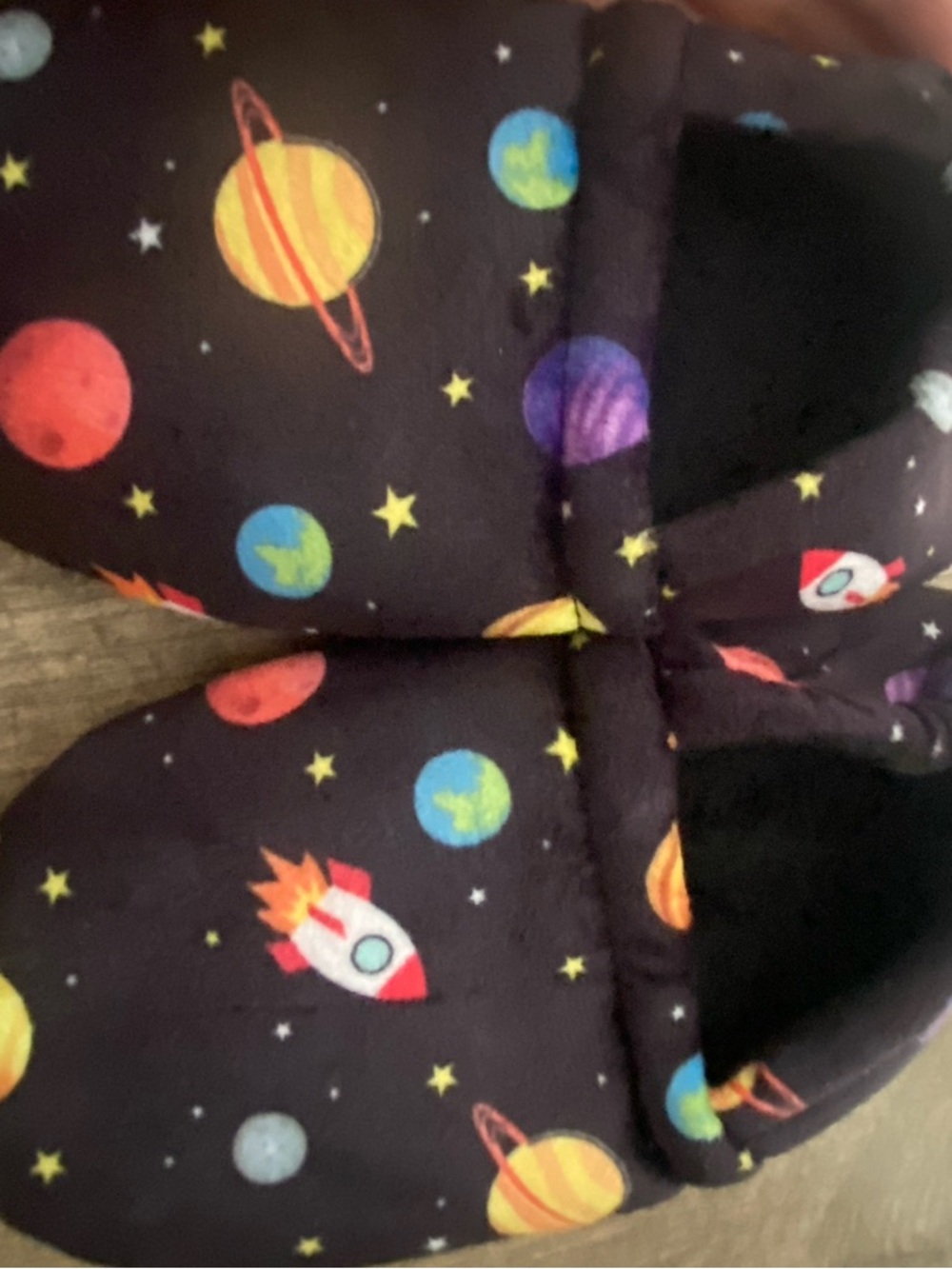 Amazon Kids Black Space Rocket & Planet Slippers